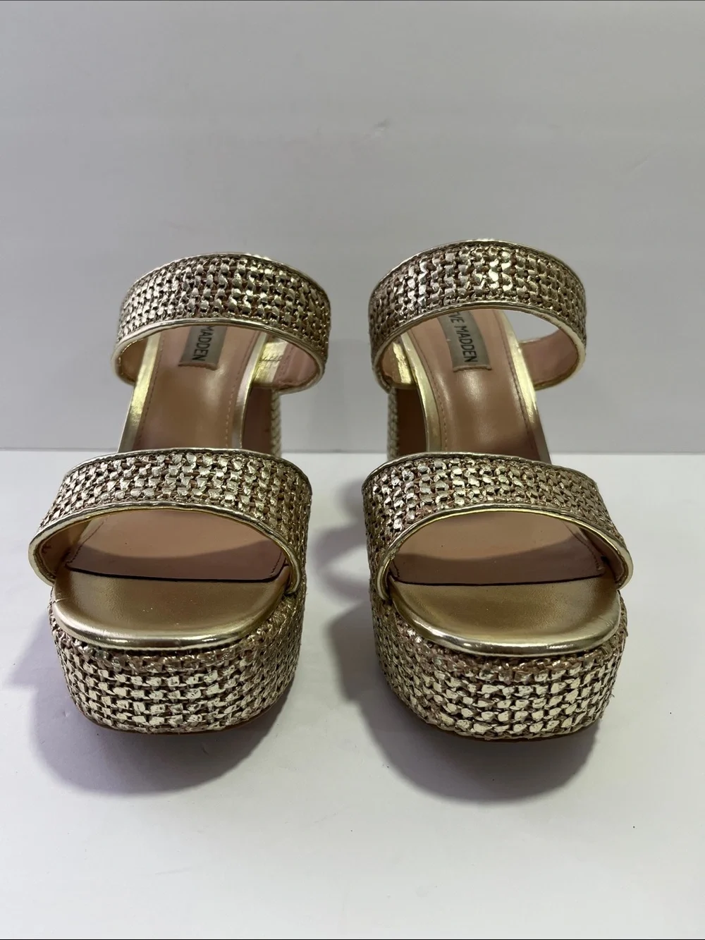 Steve Madden Gold Platform Woven Block Heel Sandals - Women's Sz 7.5